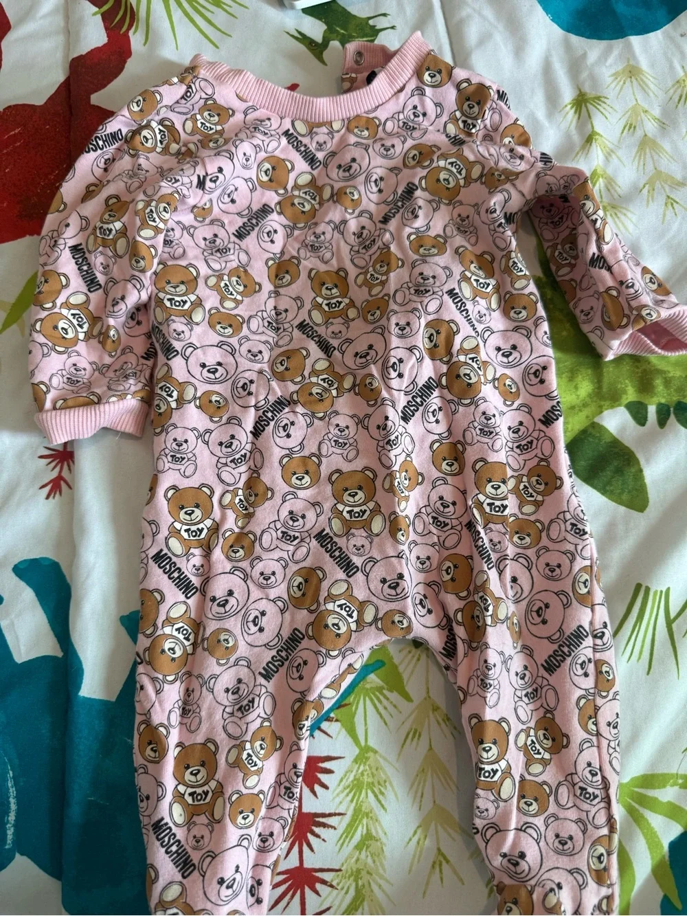 Moschino Pink Teddy Bear Print Footed One-Piece